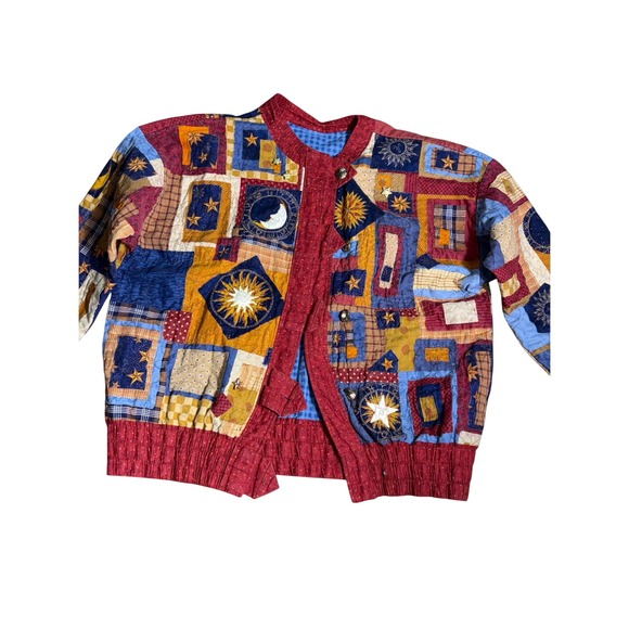 Jackets & Blazers - VTG Quilted Patchwork Celestial Jacket XL Sun Moon Stars Wearable Art Whimsigoth